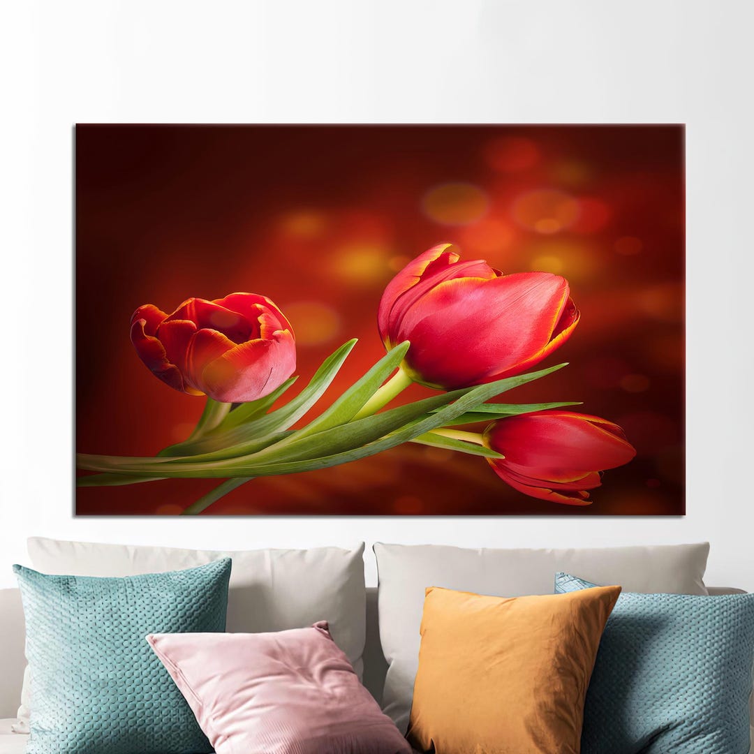 Red Tulip Canvas Art: Modern Floral Wall Decor, Framed Art - Etsy
