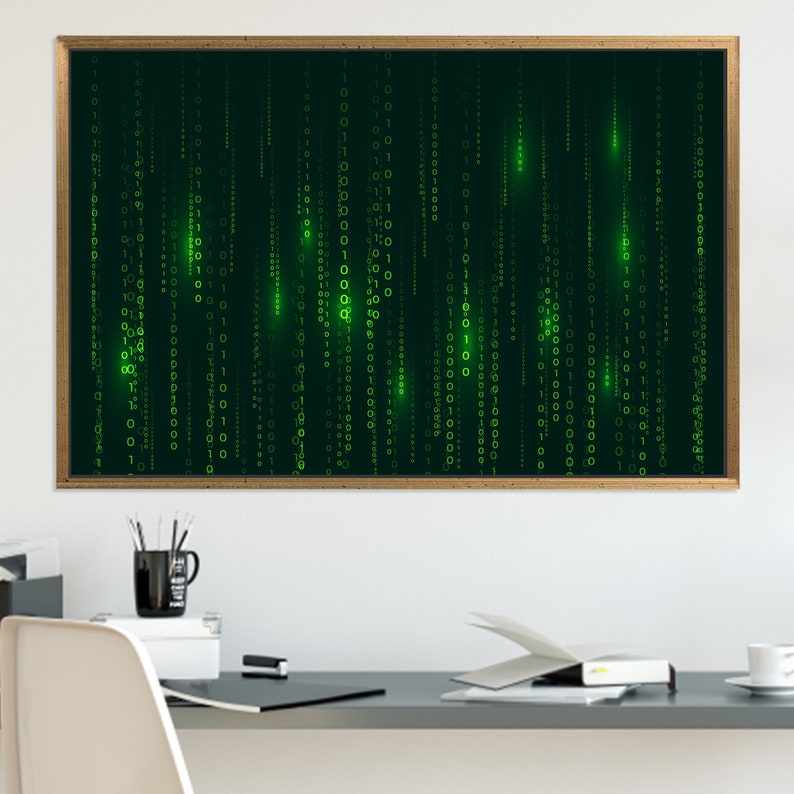 Matrix Code Wall Art – Green Digital Binary Canvas – Tech Inspired ...