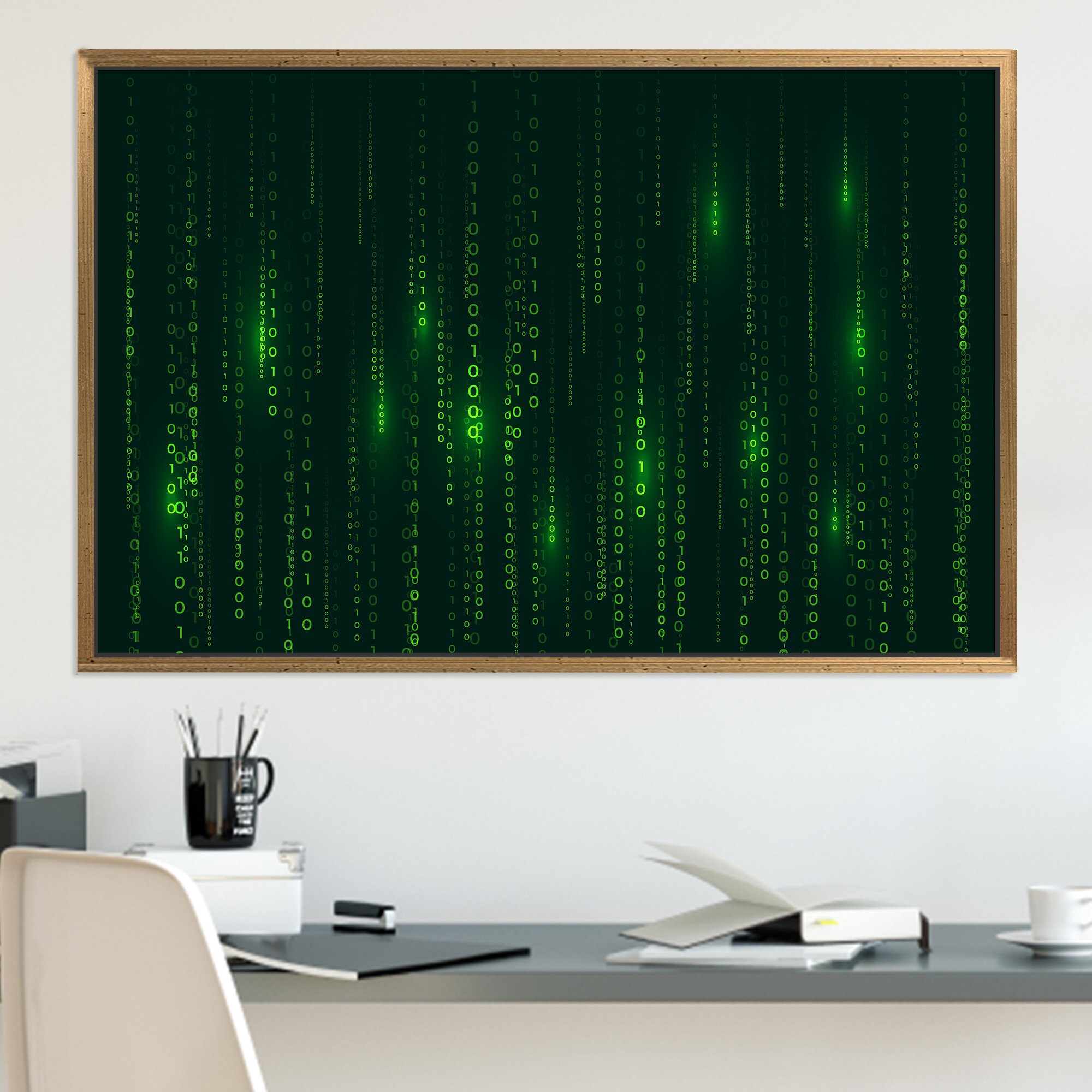 Matrix Code Wall Art – Green Digital Binary Canvas – Tech Inspired ...