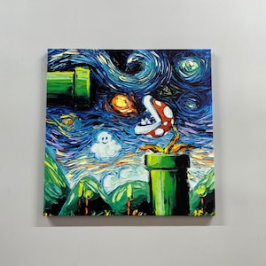 Van Gogh Starry Night Mario Canvas Art - Game Room Decor