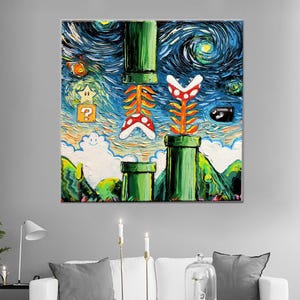 Mario World Canvas Art: Van Gogh Style 3D Painting