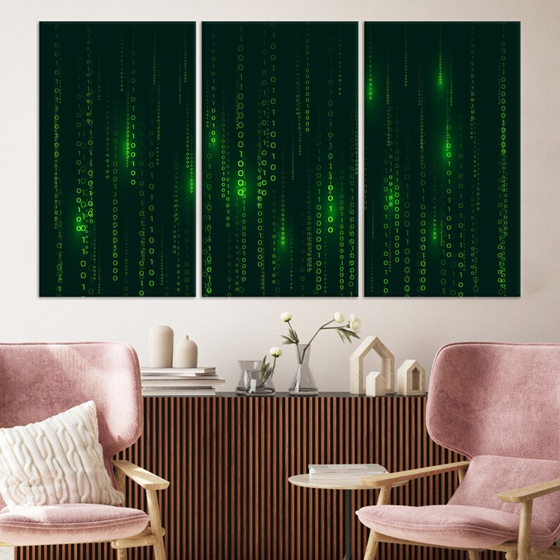 Matrix Code Pattern Matrix Code Wall Art – Green Digital Binary Canvas – Tech Inspired ...
