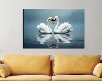 Valentines Day Gift For Him Personalized, Two Swans Wall Art, Water Canvas, Animal Canvas Print, Swans In Love Poster, Gift For The Home,