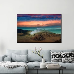 Mount Bromo Wall Hanging, Mountain Landscape Wall Art, Bromo Volcano at Sunrise Bromo Tengger Canvas Art, Landscape 3D Canvas,