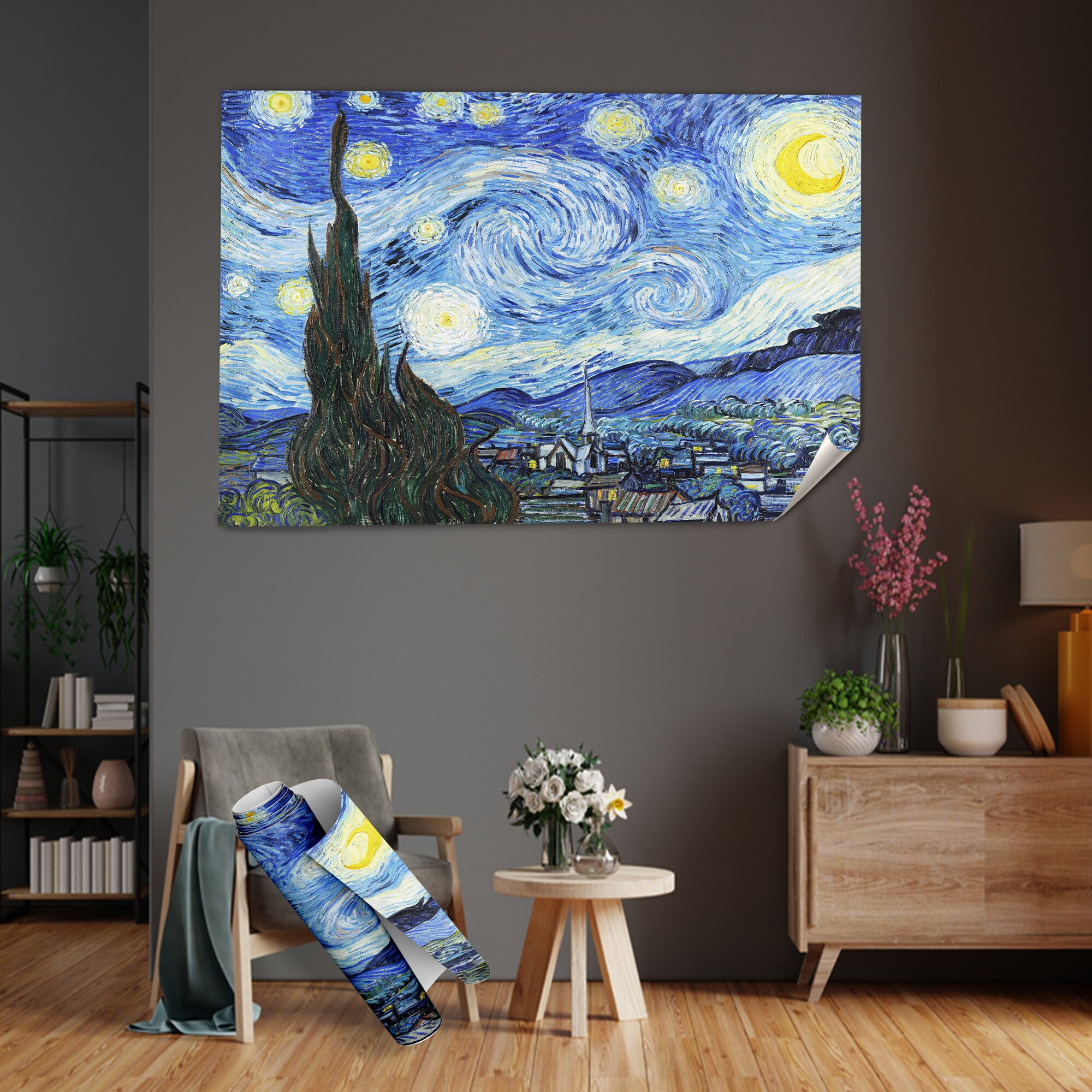 Van Gogh Starry Night Canvas Art: Gold Frame, Modern Wall Decor - Etsy display picture 1