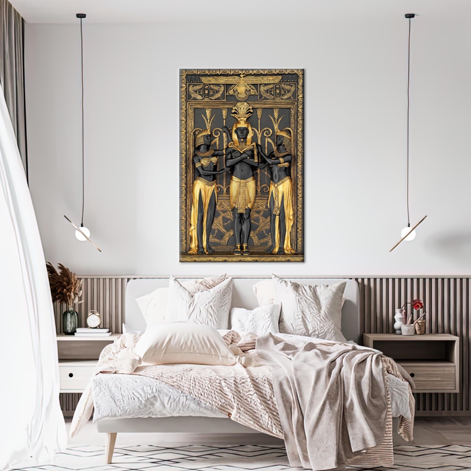 Anubis Art Canvas: Gold Egyptian Decor, Boho Wall Art