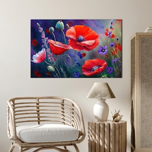 Red Poppy Canvas Print: Floral Boho Wall Decor