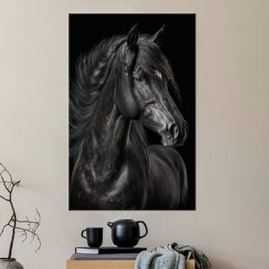 Regalos para damas de honor, lienzo de oficina, póster de animales, lienzo 3D de caballos, adornos de pared de caballos negros, regalo personalizado para bebé.