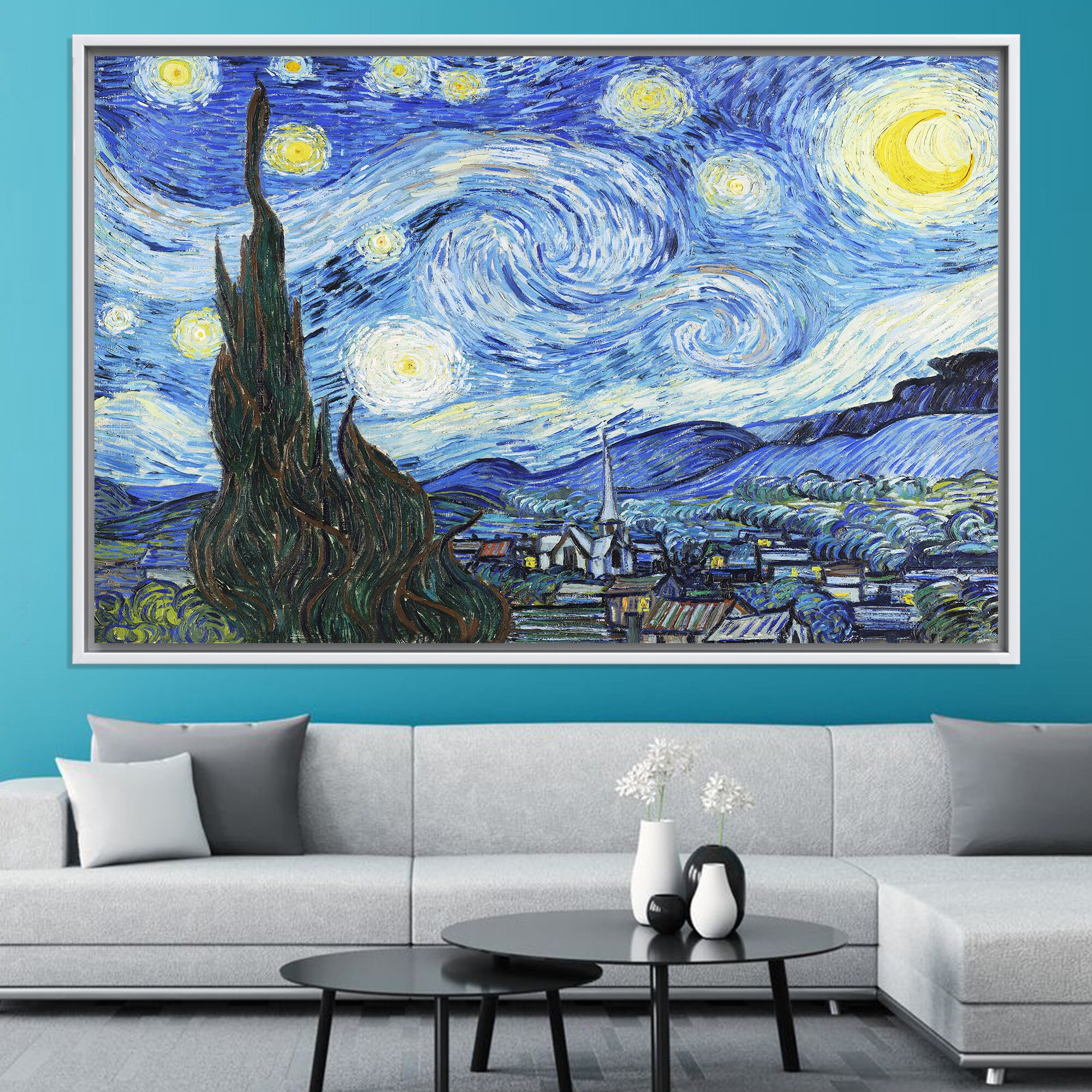 Van Gogh Starry Night Canvas Art: Gold Frame, Modern Wall Decor - Etsy display picture 1