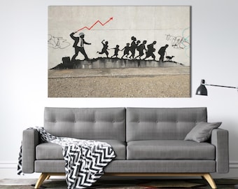 Arte en lienzo de Banksy en Coney Island: Impresión de grafiti de la bolsa capitalista