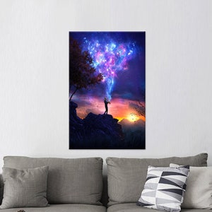 Surreale Leinwand Kunst, Sternenhimmel Wandbild, Abstrakte Musik Kunst, Musik Liebhaber Geschenk, Surreal Musik Dekor, Sonnenuntergang Leinwand Kunst, Abstraktes Poster