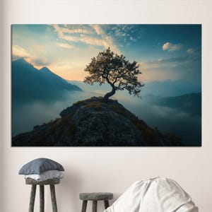 Baum auf Hügel Kunst, Baum Leinwand Poster, Leinwand Kunst, moderne Kunst Leinwand, Geschenk für sie, Baum Landschaft, Baby Mädchen Geschenk,
