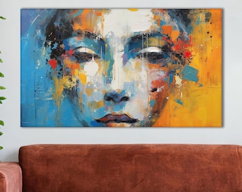 Blue Woman Art Print: Modern Canvas Wall Hanging