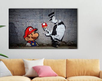 Impresión en lienzo de Mario Graffiti: arte callejero al estilo Banksy