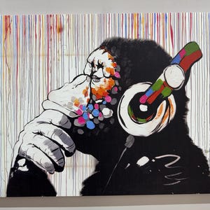 Banksy Monkey Wall Art, Banksy Graffiti Print, Modern Wall Art, Thinking Monkey Wall Decor, Canvas Wall Art, Living Room Wall Decor,