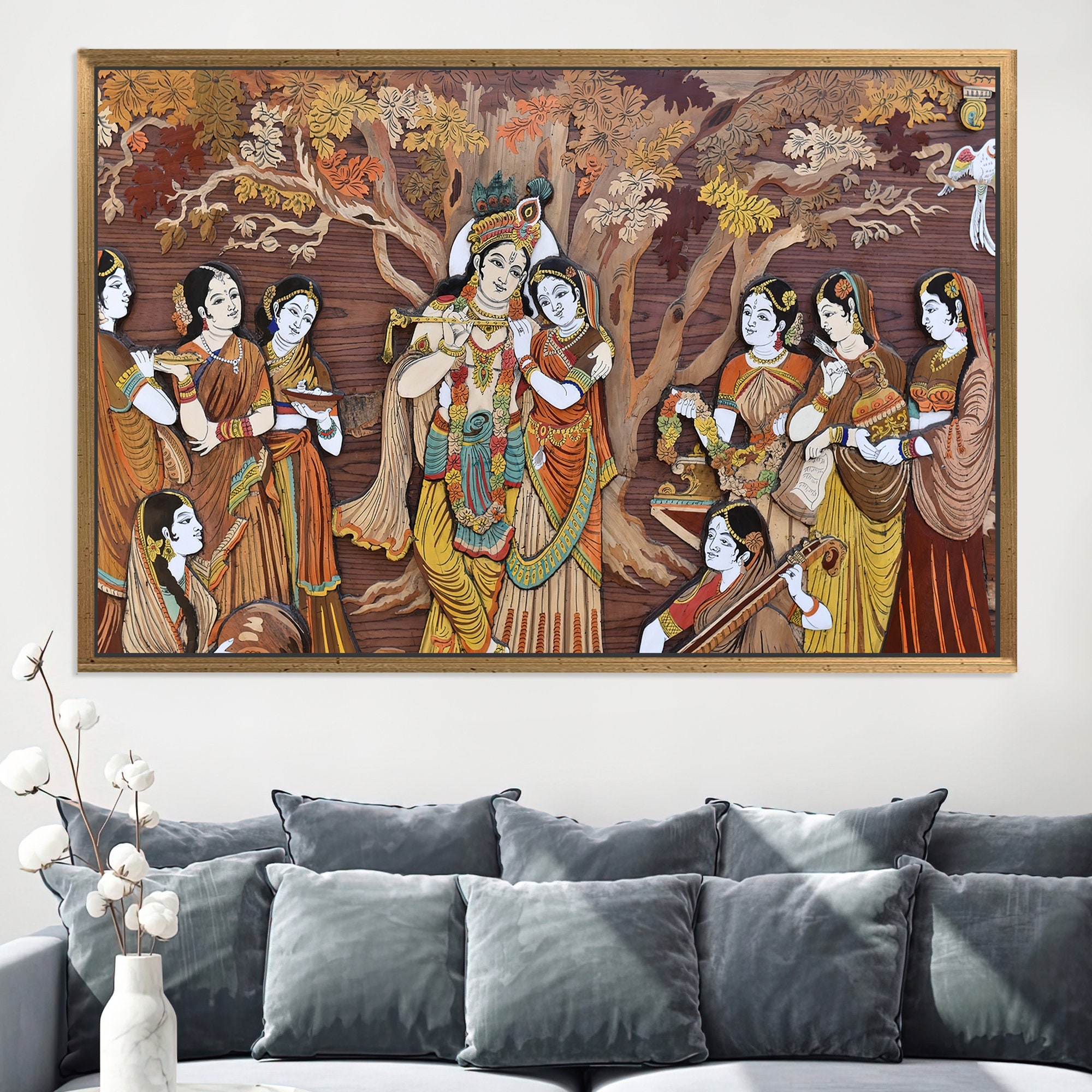 Indian Wall Decor, Radha Krishna Wall Art, Indian Gods Poster, Hindu ...