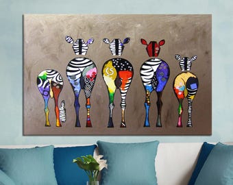 Banksy Zebra Canvas Art: Abstract Graffiti Style, Modern Wall Decor