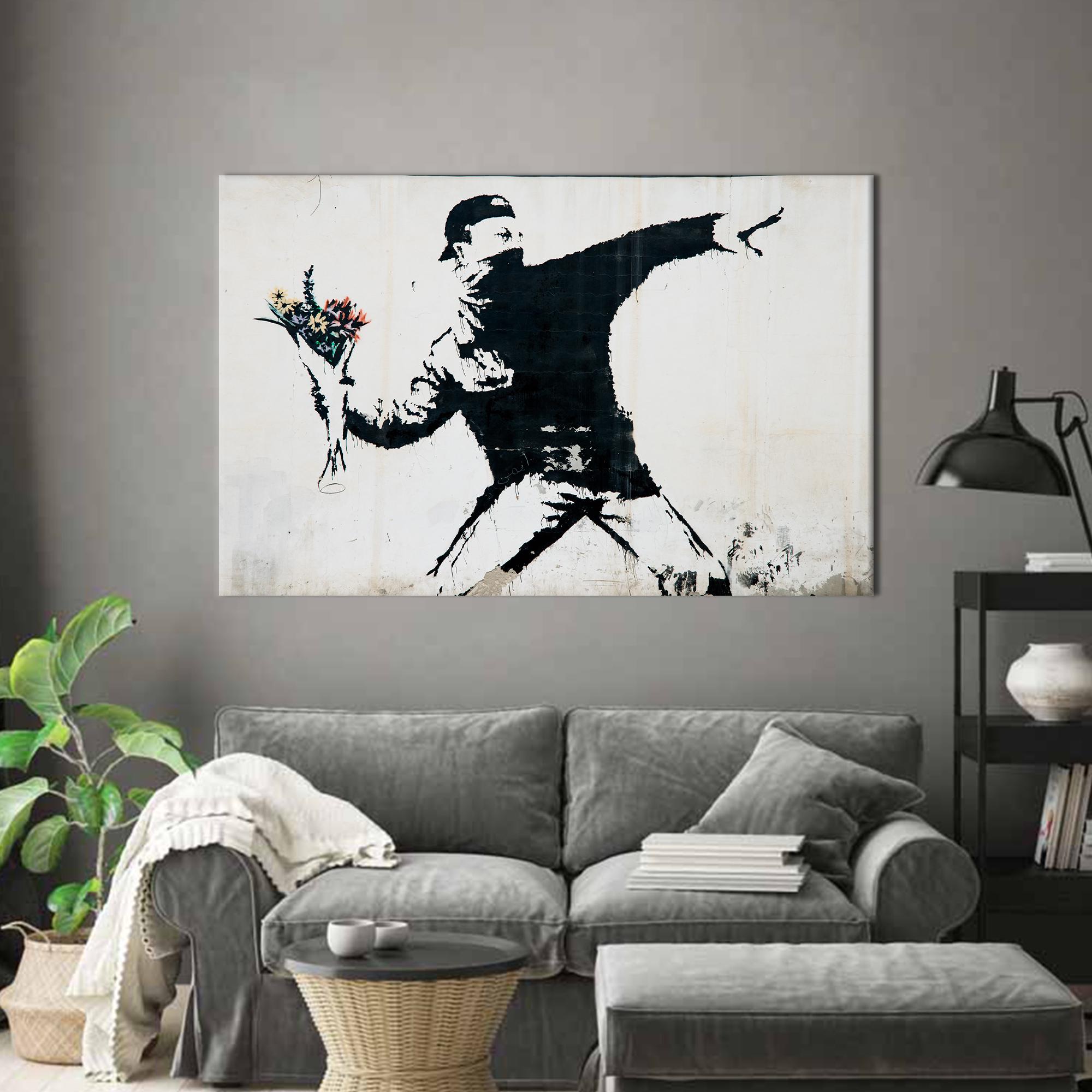 Banksy Flower Bomber Canvas Print: Molotov Thrower Art - Etsy