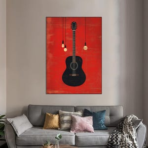 Musikzimmer Leinwand Poster, Geschenk für Zuhause, rote Leinwand, Jazz Wand-Dekor, Gitarre Kunst Leinwand, Baby-Geschenk personalisiert,