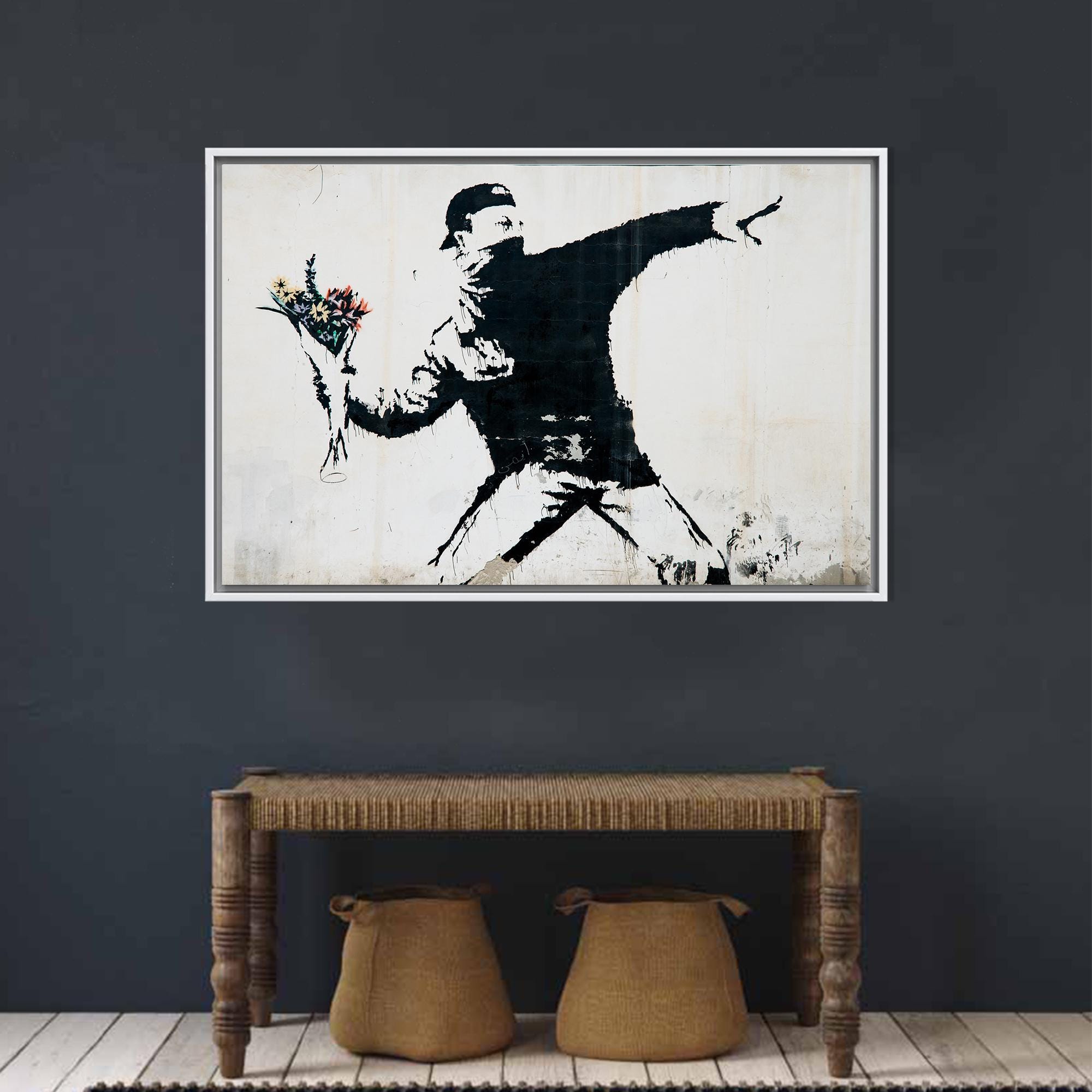 Banksy Flower Bomber Canvas Print: Molotov Thrower Art - Etsy