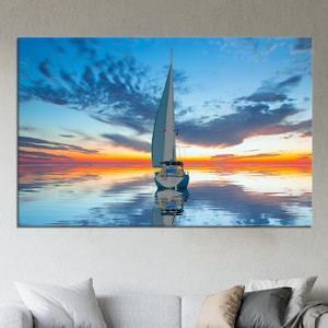 Sailing Boat Canvas Print: Sunset Seascape Art, Floating Frame Option