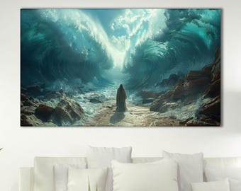 Moses Parting Red Sea Canvas Art: Religious Wall Decor