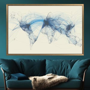 Flugverkehr, Luftfahrt Karte Leinwand, Abstrakte Karte Kunst, Blaue Leinwand KUNST, Karte Poster Dekor, Gerahmte Leinwand Dekor, Wohnkultur Kunst