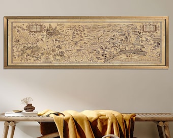 Fantasy Wizard Map Wall Art – Vintage Style Castle & Village Canvas – Magical World Poster Print