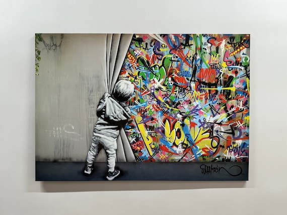 Banksy Graffiti Art: Behind the Curtain Canvas Wall Decor - Etsy