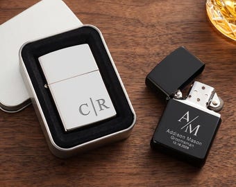 Personalized Engraved Lighter, Custom Lighters with Case, Groomsmen Gift, Anniversary Gift for Men