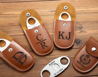Personalized Cigar Case with Cutter, Engraved Groomsmen Gift, Bachelor Party Favor, Custom Gift for Dad, Husband, or Boyfriend