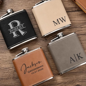 Personalized Leather Flask: Groomsmen Gift, 6 oz Hip Flask