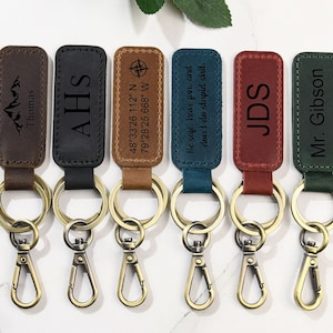 Personalized Leather Keychain,Custom Leather Keychain,Coordinates longitude latitude keychain,Anniversary Gift,Gift for Him,Couple Keychains