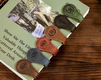 Custom Initials Engraved Leather Bookmark: Personalized Magnetic Page Marker