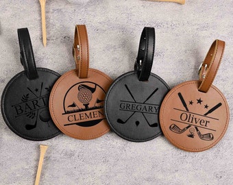 Engraved Leather Golf Bag Tag with Tees: Personalized Golf Gift