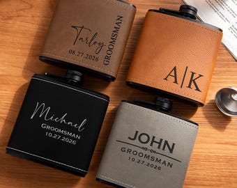 Personalized Leather Flask: Engraved Groomsmen Gift