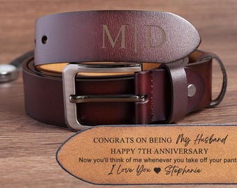 Cinturón de piel personalizado para hombre, regalo de aniversario grabado en piel de vacuno