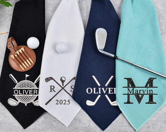 Personalized Embroidered Golf Towel: Custom Golf Gift with Carabiner