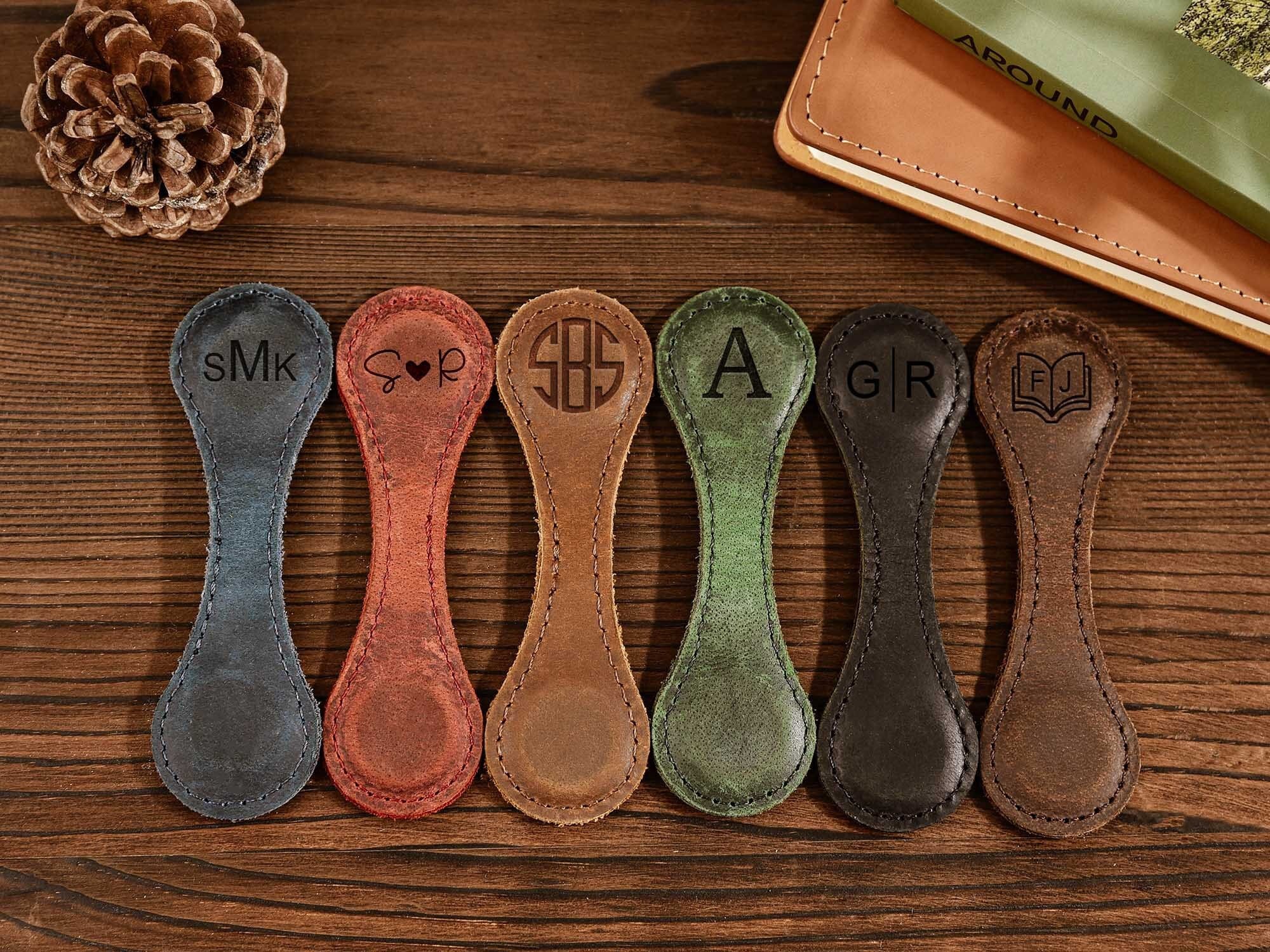 Personalized Magnetic Leather Bookmarks, Custom Initials Engraved Bookmark, Customizable Page Marker Gifts for Book Lovers Bookworm Reader