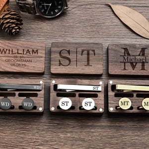 Set Regalo Personalizzato Con Gemelli E Fermacravatta In Metallo, Scatola In Legno Incisa - Per Papà, Testimone Di Nozze, Uomo - 5