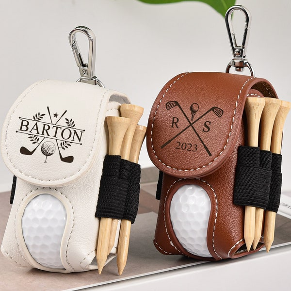Personalized Leather Golf Ball Bag, Mini Golf Tee Holder