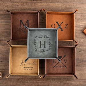Monogrammiertes graviertes Leder Valet Catchall Tablett für Männer, personalisiertes Leder Valet Tablett, Geburtstagsgeschenk für ihn, Groomsmen Geschenk