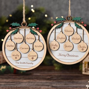 Custom Wood Family Christmas Ornament: Personalized Holiday Keepsake, Xmas Tree Decor