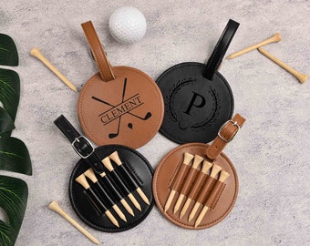 Personalized Leather Golf Tee Holder,Engraved Golf Bag Tag with Golf Tees,Custom Golf Accessories,Gifts for Grandpa, Dad Birthday Gifts
