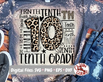 Tenth Grade Typography PNG | Back to School Digital File | Teacher PNG | Teacher Shirt Design | First Day of School PNG |