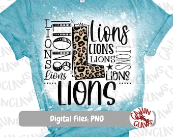 Diseño digital de tipografía de mascota personalizada / Leones PNG / Orgullo de leones PNG / Diseño de camisa de mascota / Sublimación de leones