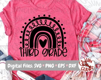 PNG de tercer grado / Archivo digital de regreso a la escuela / Arco iris de tercer grado SVG / Diseño de camisa de maestro / Primer día de clases PNG / Camisa personalizada