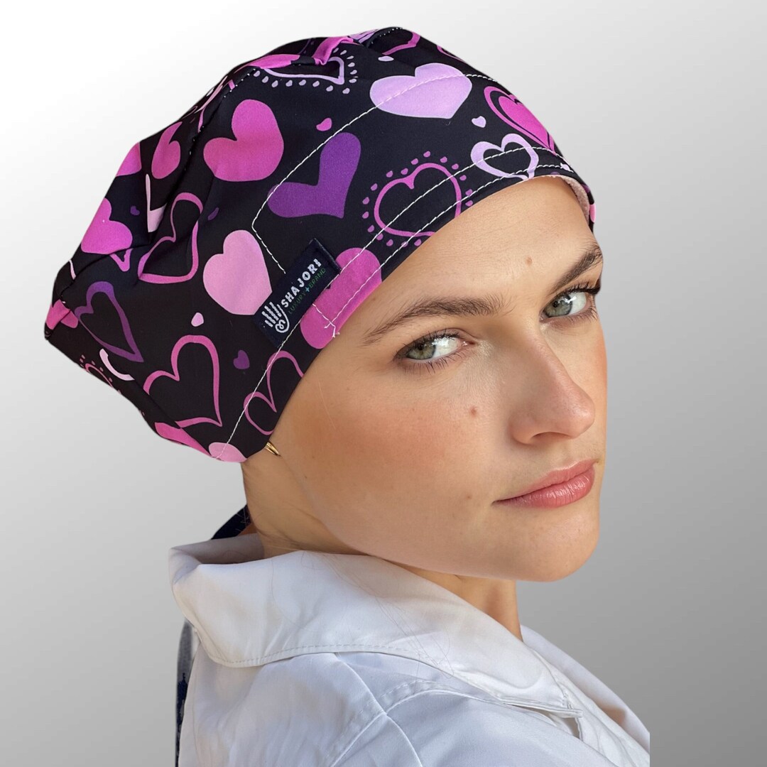 Women's Scrub Caps - Pink Heart Design | Women's Surgical Caps ...