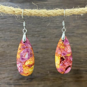 Jasper Drop Earrings: Natural Sea Sediment Stone, Women&#39;s Healing Gemstone