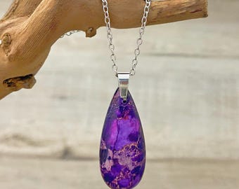 Collier pendentif en jaspe violet : bijoux de méditation en pierre naturelle